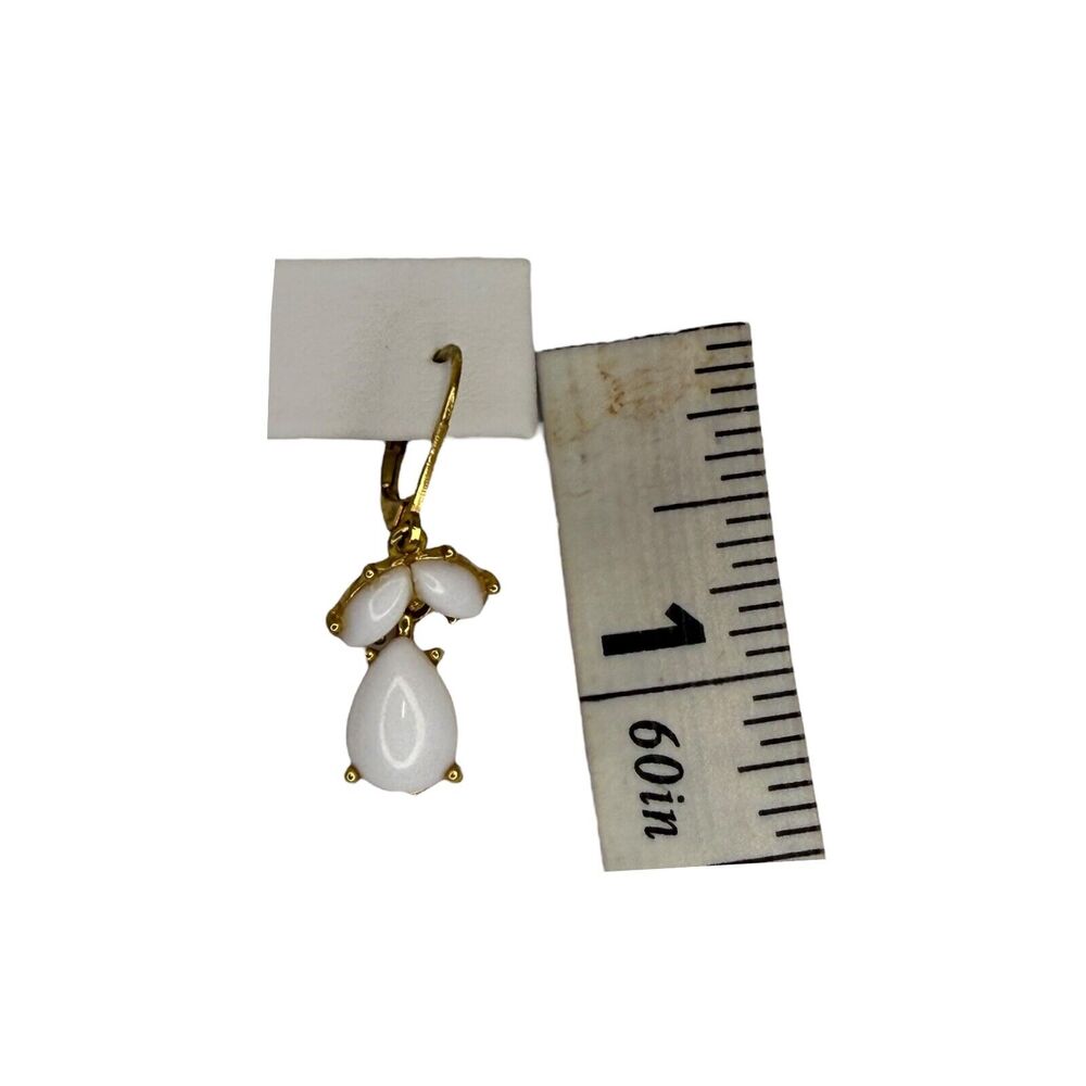 Vintage Gold-Tone White Stones Tear Drops Dangle Earrings Lever-back Women's - Picture 5 of 6